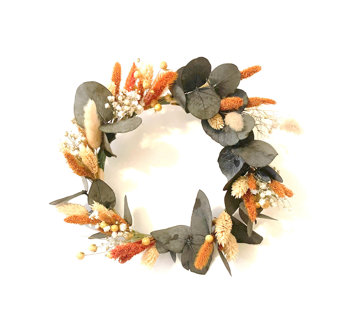 Couronne Safran en fleurs séchées e&amp; eucalyptus