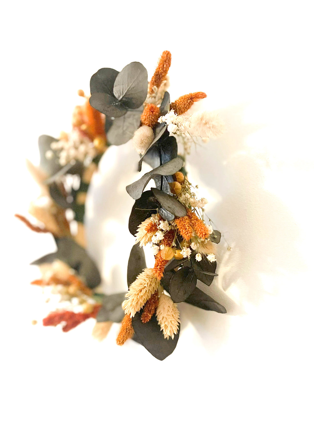 Couronne Safran en fleurs séchées e&amp; eucalyptus